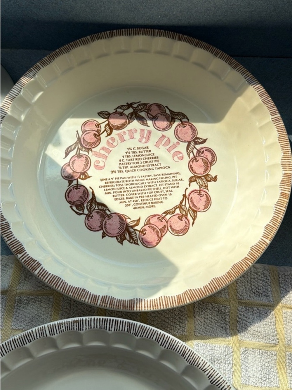 Cherry Pie Ceramic Pie Plate With Directions